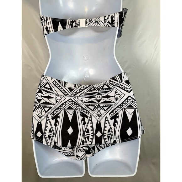 Black White Geometry Push Up Padded High Waist Bathing Swimsuit Bikini Small - Picture 7 of 7